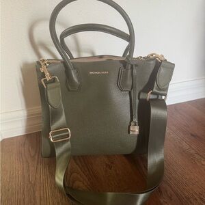 Michael Kors Olive Green Leather Top-Handle Satchel/Crossbody with Gold Hardware
